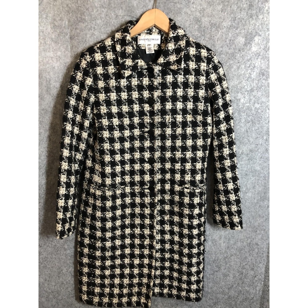 Jones New York Suit Coat Womens 8P Black White Tweed Check Button Lined Boucle